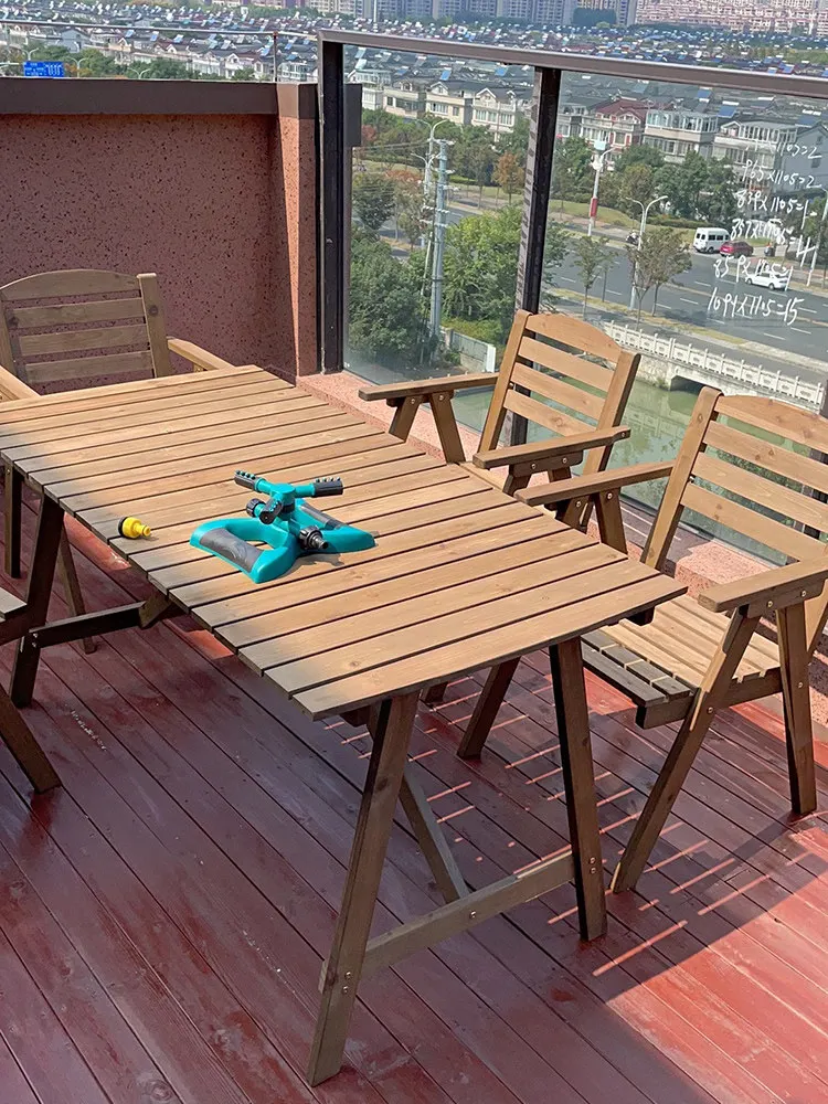 

&Outdoor Solid Wood Minimalist Villa Dining Courtyard Furniture Set with Folding Table and Chairs