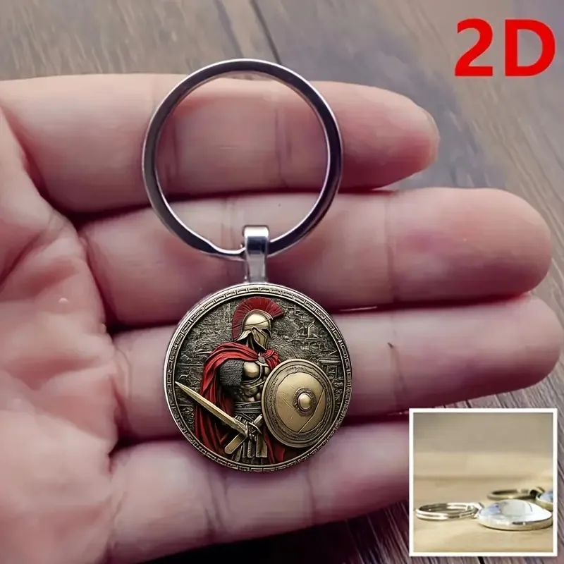 سلسلة مفاتيح ريترو نايت - تصميم المحارب اليوناني القديم، خوذة سبارتان وعباءة حمراء، سبائك الزنك #4