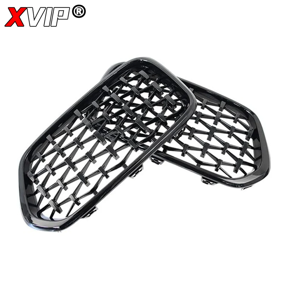 XVIP Chrome Silver Diamonds Style Upper Grilles For BMW X2 F39 2018-2021 Glossy Black Dual Slats Front Bumper Grills Accessories