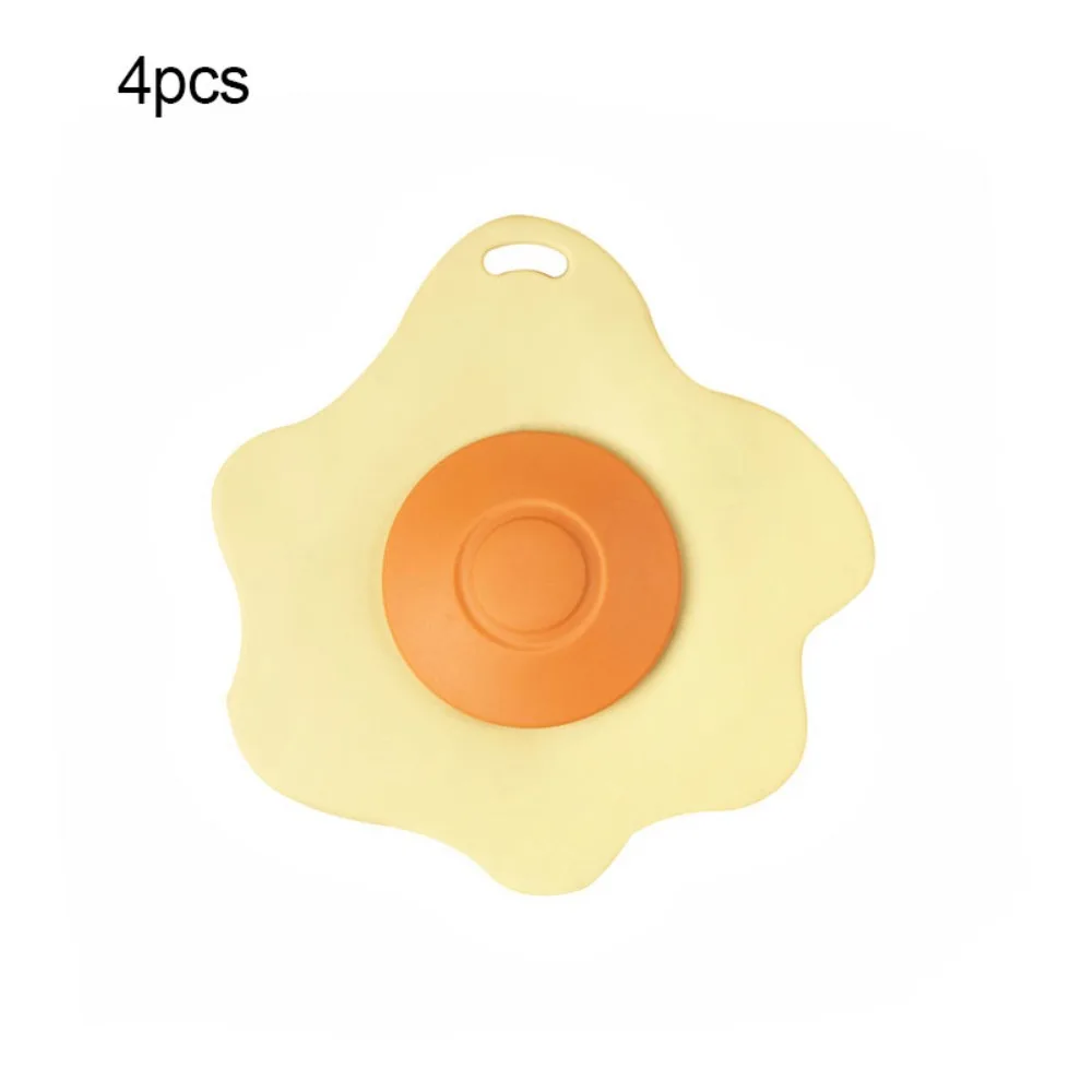 4pcs Fried Egg Shape Floor Drain Cover Flexible Insect Prevention Filter Screen Cartoon Anti Clogging Hair Catcher Stopper