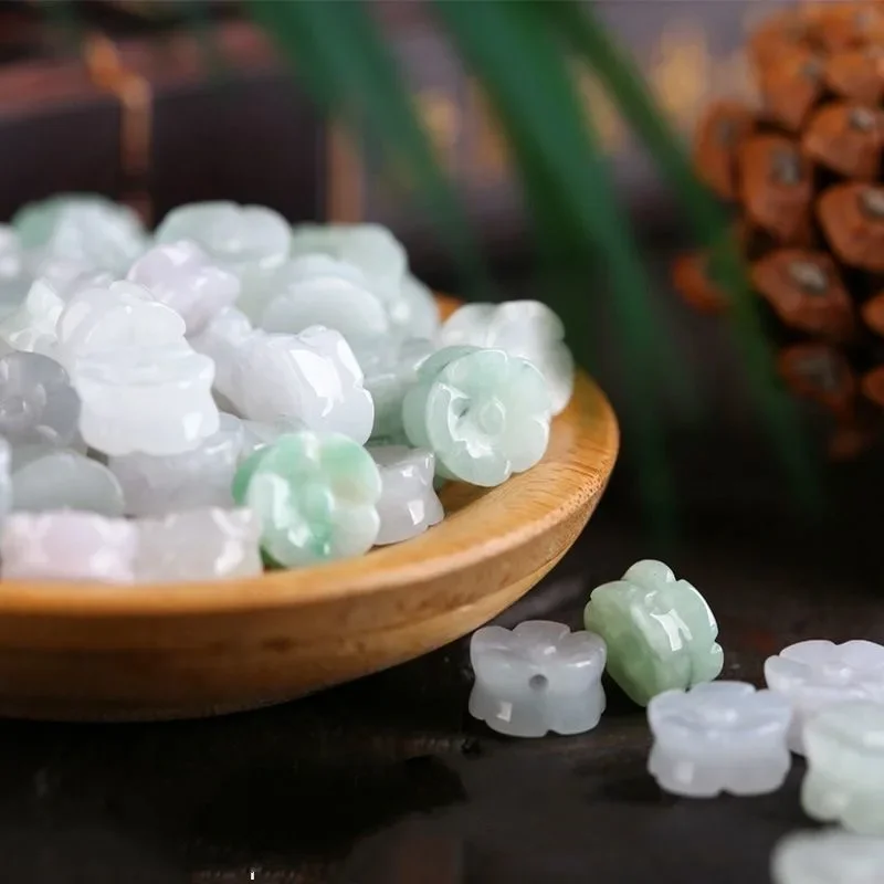5PC Natural Jade Emerald Plum blossom Bead 10mm Accessories DIY Bangle Charm Jewellery Fashion Hand-Carved Luck Gifts Amulet - Image 5