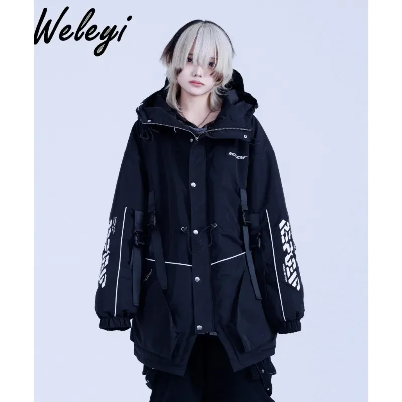 Japanese Style Clothes Harajuku Mine Parkas Coat Women 2024 Spring New Subculture Punk Loose Long Sleeve Cotton Padded Jackets