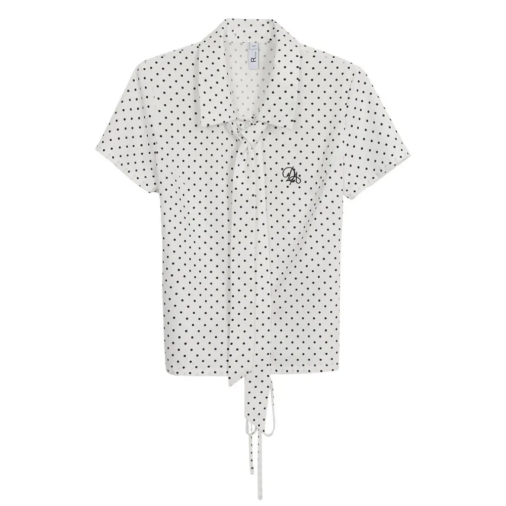 

Simple Short Polka Dot Shirt Ruffle Korean Style Women Polka Dot Blouse Half Circle Design Stripes Long Sleeve Tops Travel