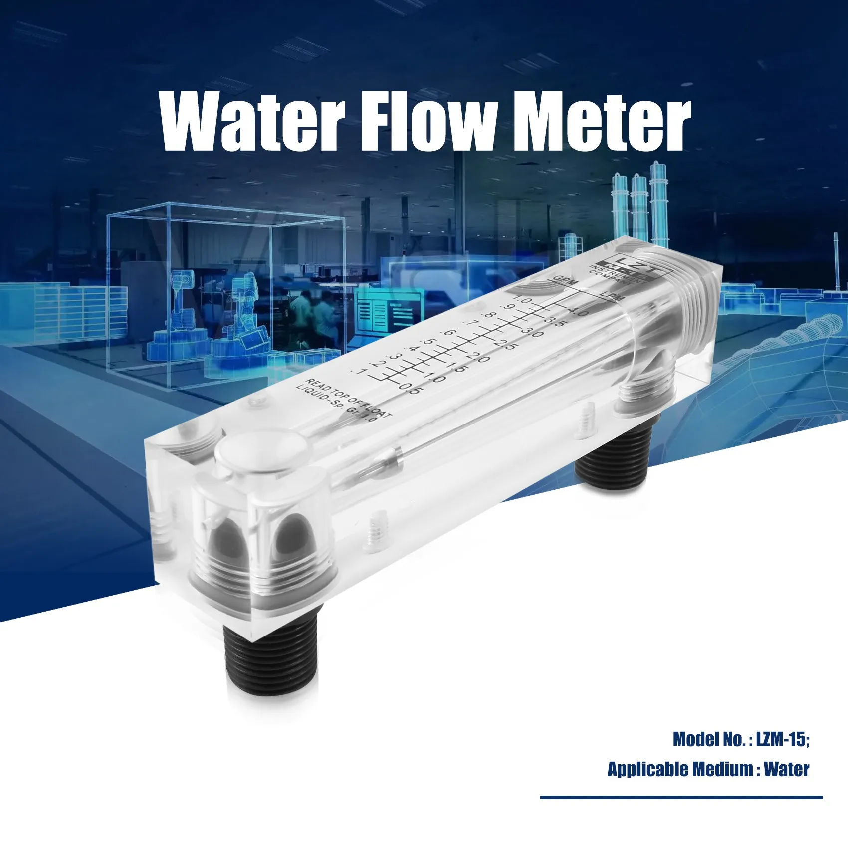 

AT14 Black Adjustable Knob 0.1-1 GPM Panel Type Water Flow Meter LZM-15