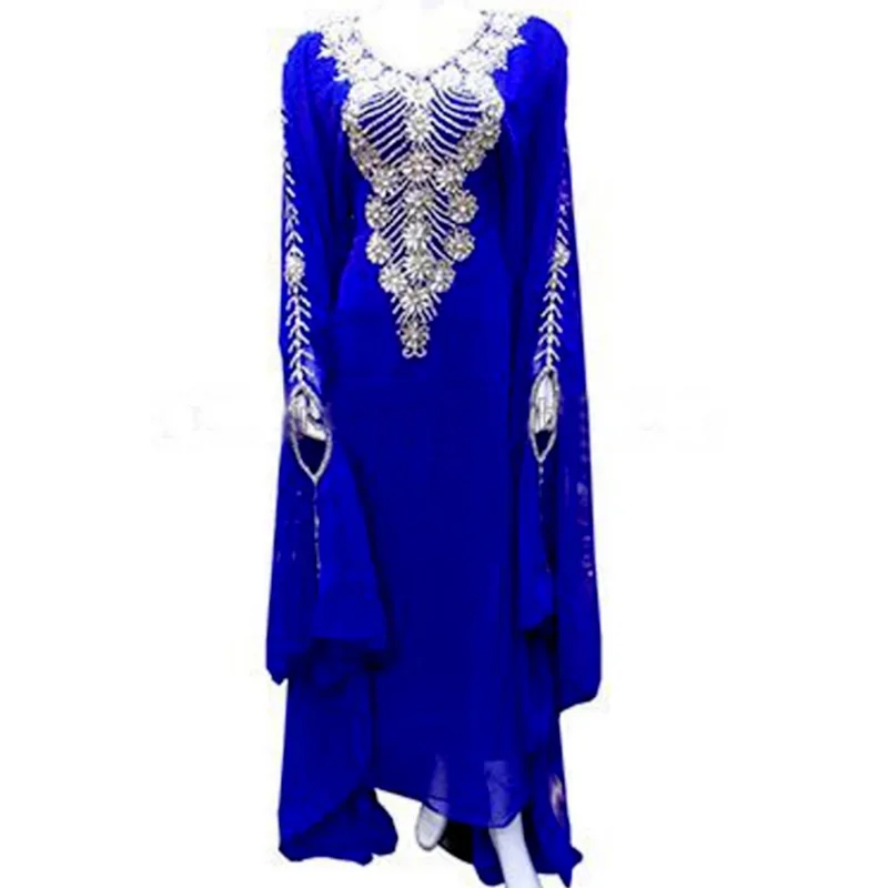 

Blue Dubai New Moroccan Kaftans Abaya Dress Very Beautiful Long Dress European and American Fashion Trend