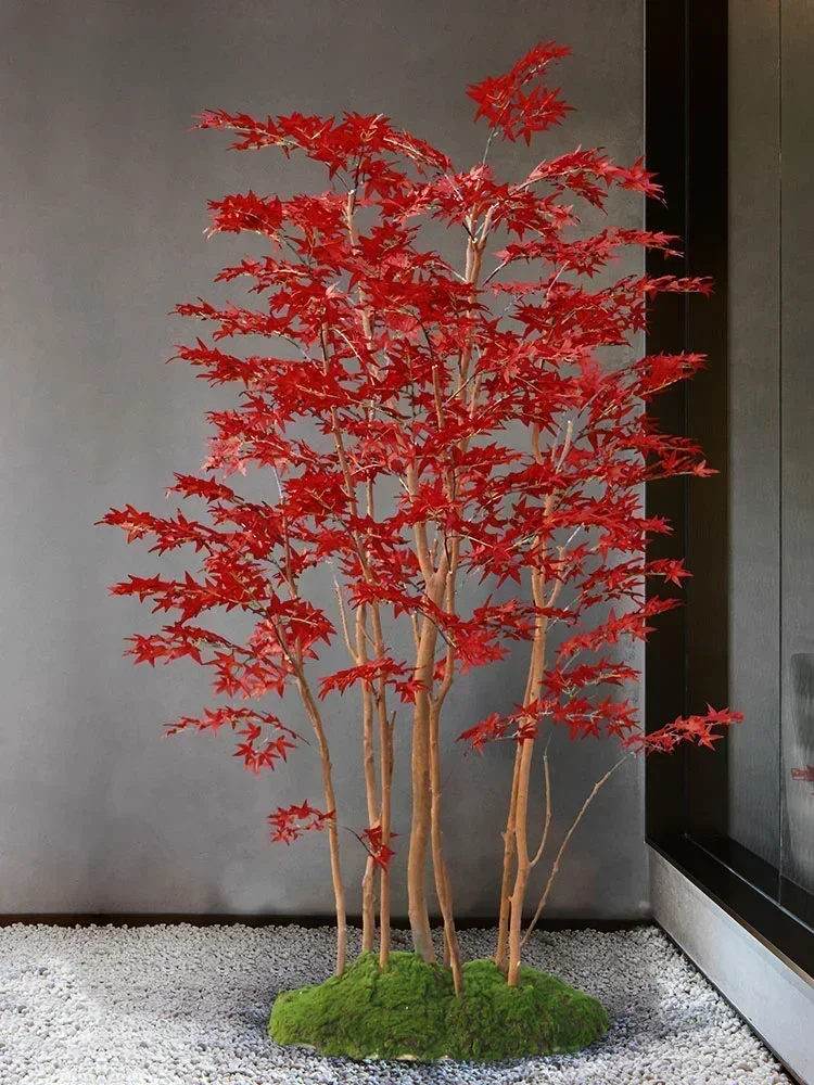 Red Maple Solid Wood Imitative Tree Indoor Floor-Standing Decorations Fake Trees Hallway Hotel Lobby Zen Ornament