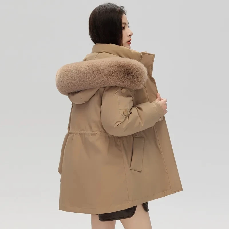 Parka à capuche avec doublure en fourrure pour femme, veste chaude épaisse, grand col en fourrure, vêtements minces, manteau de proximité, nouveau, hiver 2023