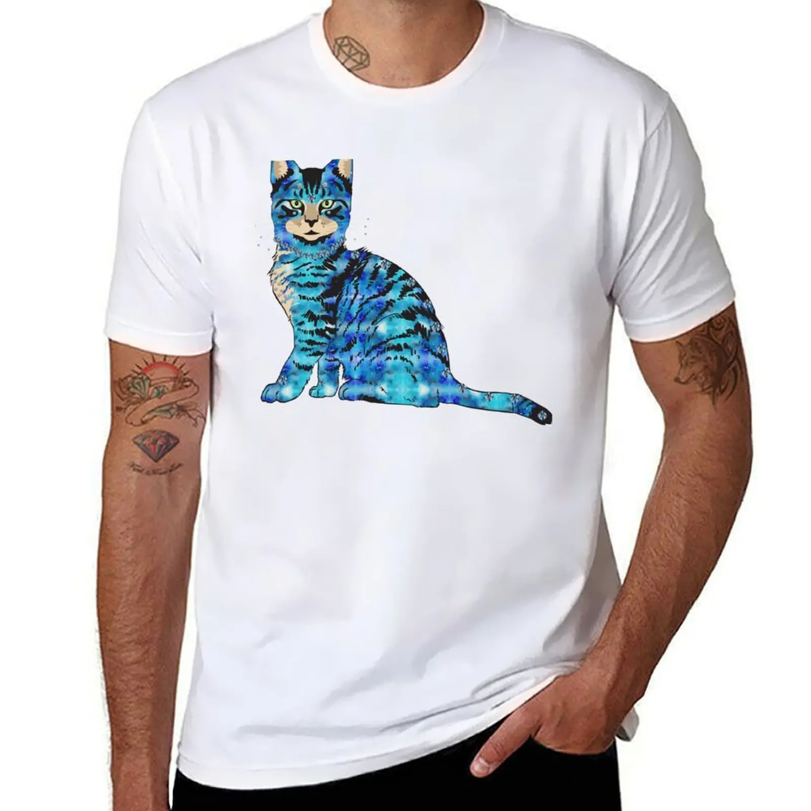 65 MCMLXV Bejeweled Blue Disco Cat Print T-Shirt t shirt man designer funny t shirts man T-shirt
