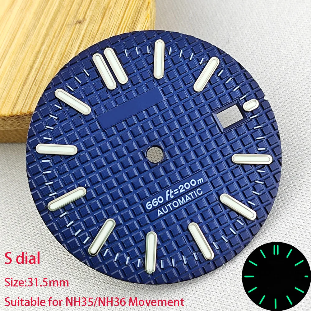 31.5Mm NH35/NH36 Dial Jam Tangan Dial S Hijau Dial Bercahaya Cocok untuk Pergerakan NH35/NH36 Aksesori Jam Tangan Alat Perbaikan Jam Tangan