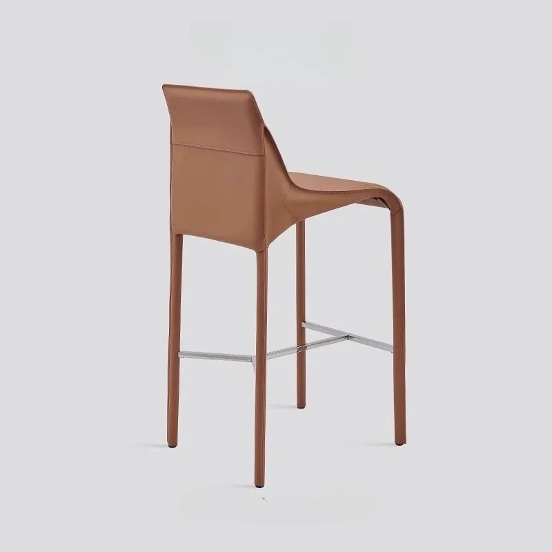 Italian Bar Stool Minimalist Saddle Leather Dining Chair Backrest High Stool for Home Island