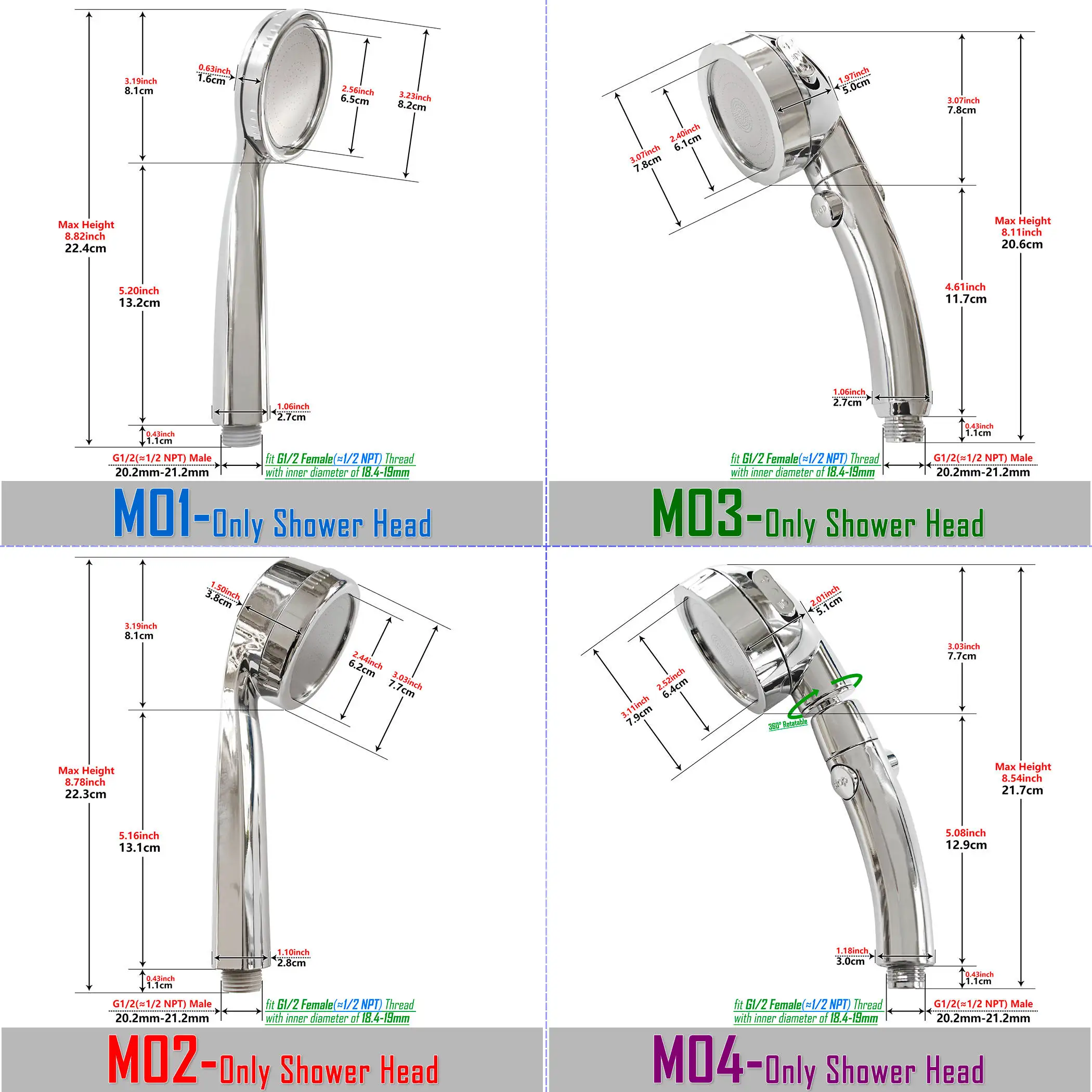 G1/2 ABS Chrome Handheld Shower Heads or Set Water Saving w/optional Shower Hose Connector and Fixed Base Holder