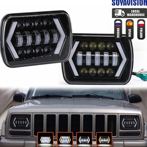 Imagen 2 del producto Faro LED resistente al agua de 90W, 7x6 pulgadas, 5x7 "", señal de giro ámbar DRL blanca para camiones Jeep YJ Cherokee XJ, faro cuadrado H4