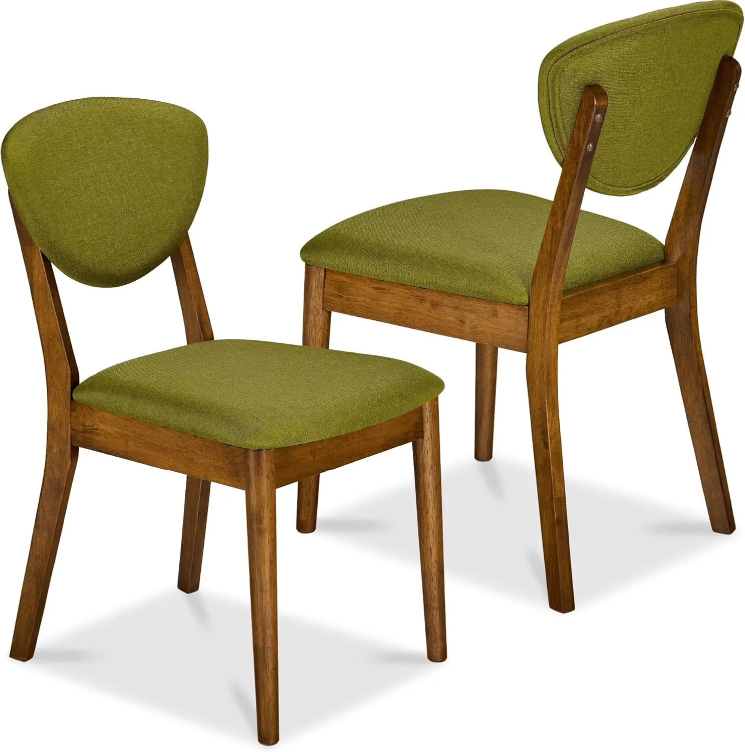 Dining Chairs Set of 2, Mid-Century Modern Upholstered Wood, Armless w/Seat Cushion, Padded Backrest - Walnut/Olive