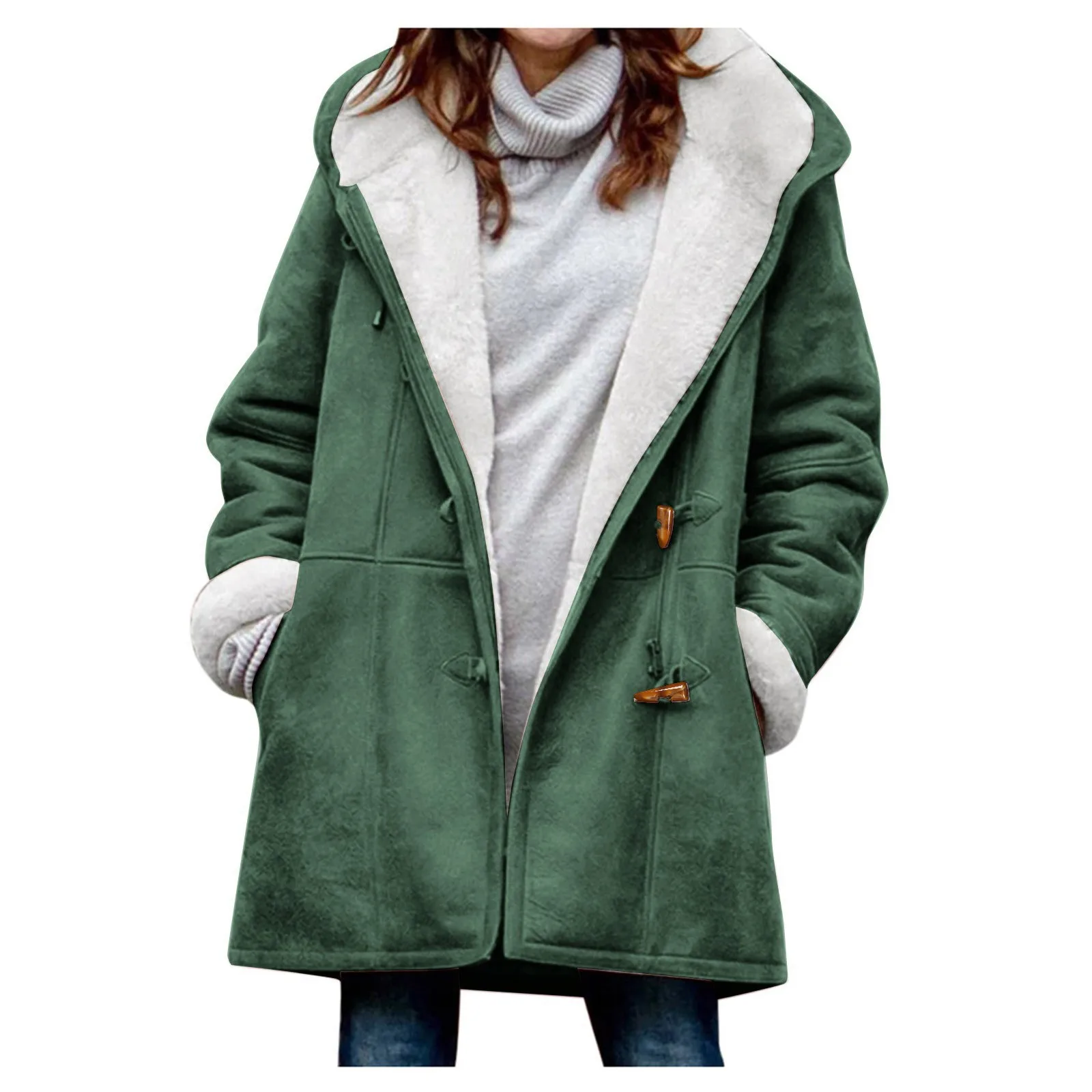 

Womens Winter Coats Mid Length Lined Warm Heavy Jackets Thickened Windproof Outerwear With Fleece Hood Outwear 여성 자켓 겨울 아우터