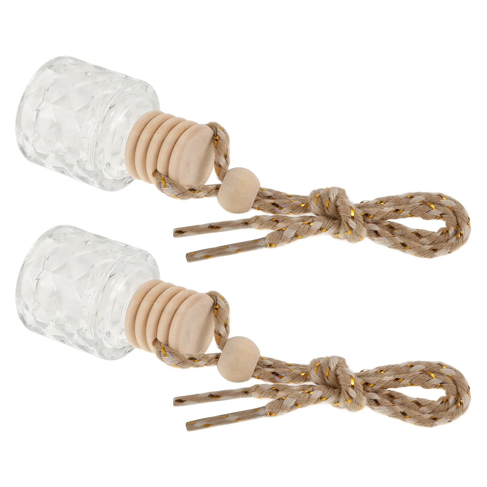 

2Pcs Hanging Car Aromatherapy Diffuser Bottles Refillable Glass Perfume Bottles Car Air Freshener Pendant Essential Oil