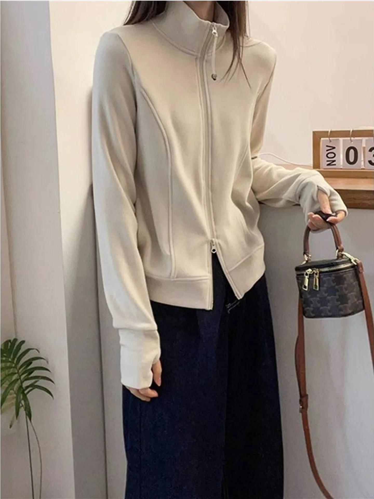 Fluwelen sweatshirt met dubbele ritssluiting en opstaande kraag Dames herfst-wintermode korte mouw Trendy top A-lijn rok met hoge taille