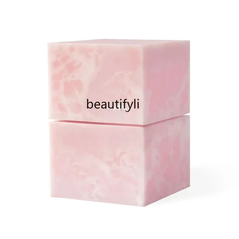 

Italian minimalist pink jade living room luxury stone sofa side table rotatable marble small coffee table