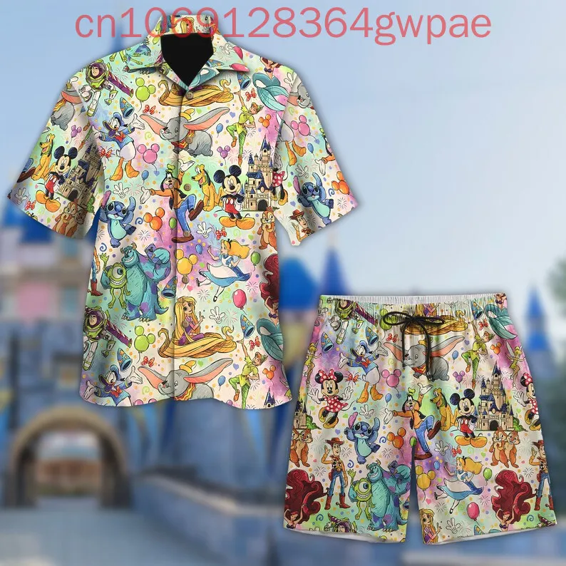 Disney Mickey And Friends Cruise Hawaiian Shirt Pirates Of The Caribbean Mickey Button Up Men Women Hawaii Shirt Shorts Set