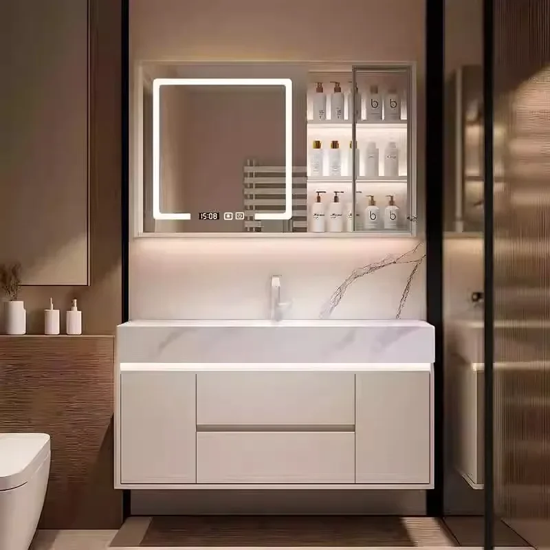 Hot curved rock slab integrated basin bathroom cabinet toilet washbasin cabinet combined washbasin sink sink smart