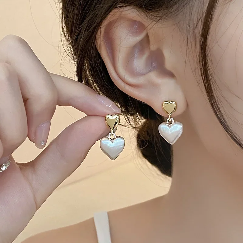 Simple High-end Double Metal Love Earrings for Women Fashionable Personalized Daily Accessories Party Jewelry Birthday Gifts