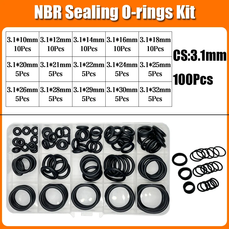 2840p O-Ring-Dichtungsscheibe Schwarz NBR O-Ring Wasserhahn Auto Sanitärdichtung Ölbeständig Hochtemperatur CS 1,0-3,1 mm Oring Kit – Detail 3