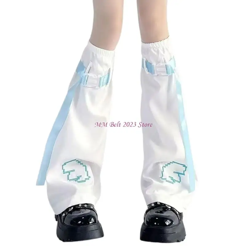 49ME Women Knee Length Leg Warmers Socks Harajuku Wing Embroidery Leg Covers Streetwear