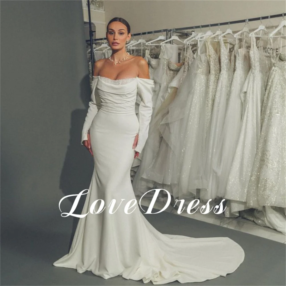 

Love Charming Boat Neck Off Shoulder Three Quarter Sequined Strain Wedding Dresses Floor Length Strapless Backless Bridal Gowns