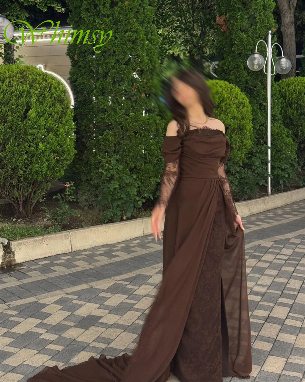 Customized Exquisite Off the Shoulder Long Sleeves Evening Dress Temperament Chapel Train Prom Dresses Delicate Lace Party Gowns