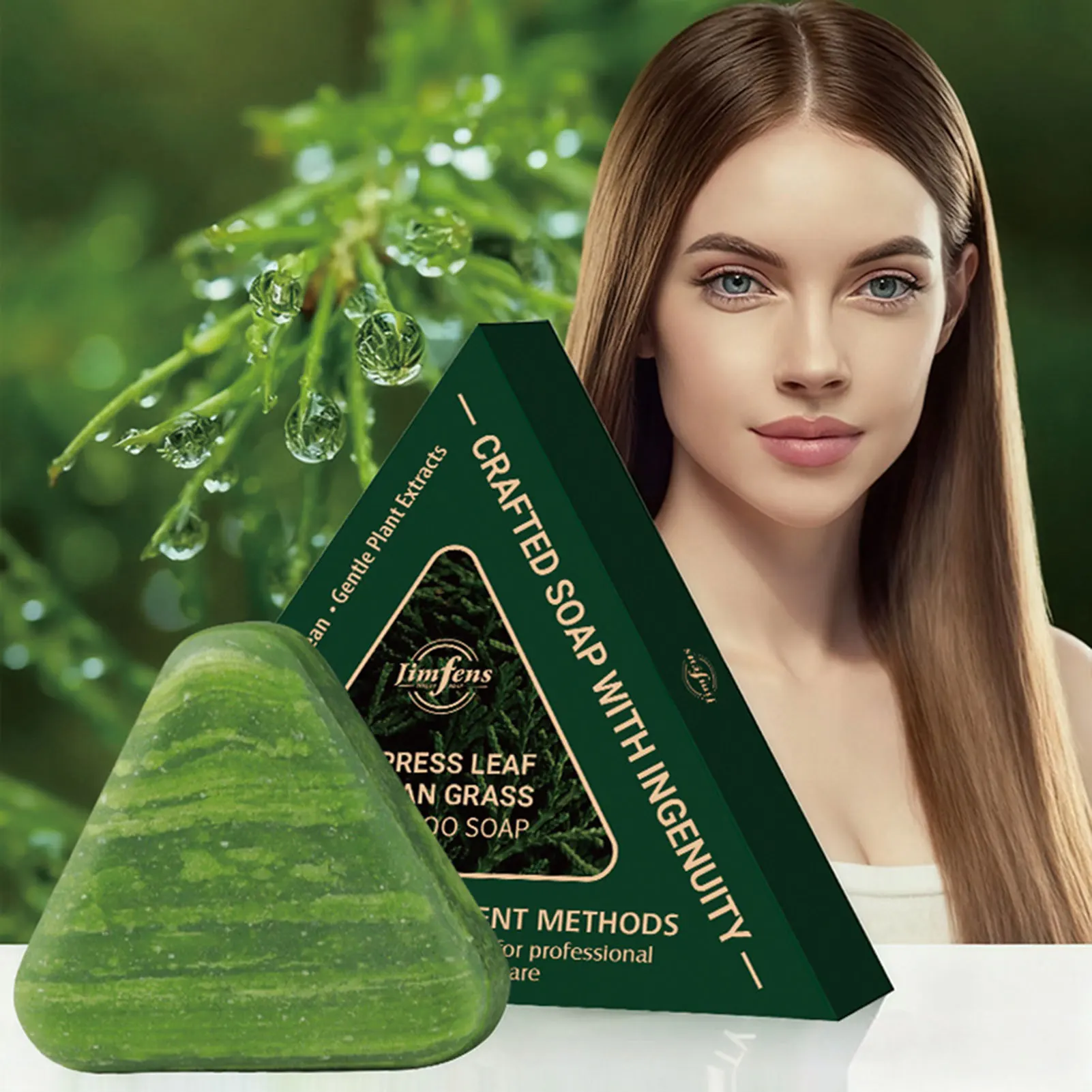 

120g Nature Seven Green Soaps,Triangle Shampoo Bar,Natural Usman Grass Shampoo Bar,Deep Cleansing Hair Repair For Hair Care