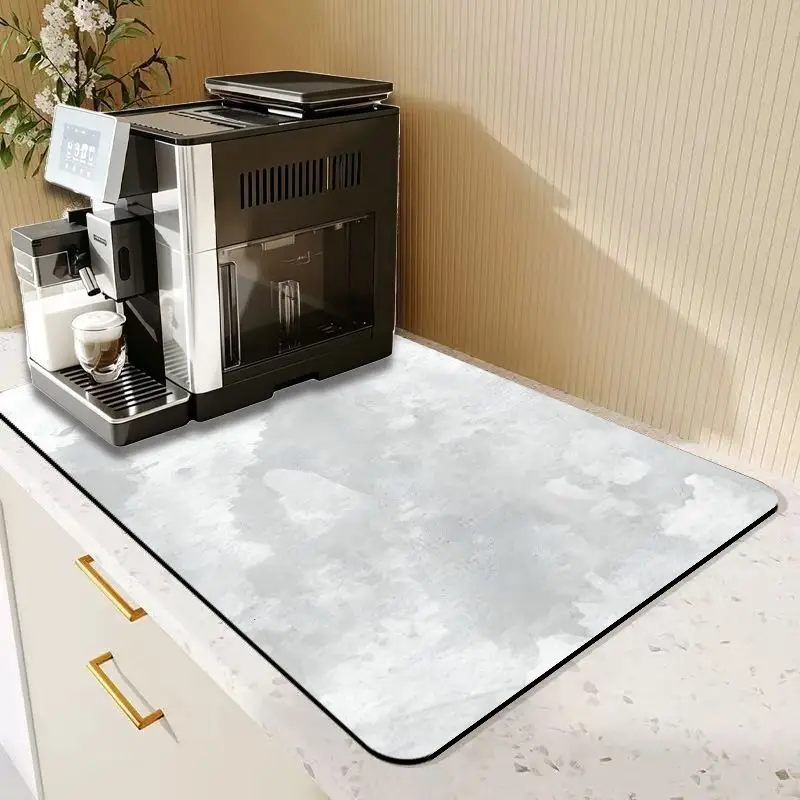 VIKAMA Light White Grey Watercolor Coffee Mat Non Slip Quick Drying Waterproof Coffee Machine Counter Drying Pad Kitchen Mat