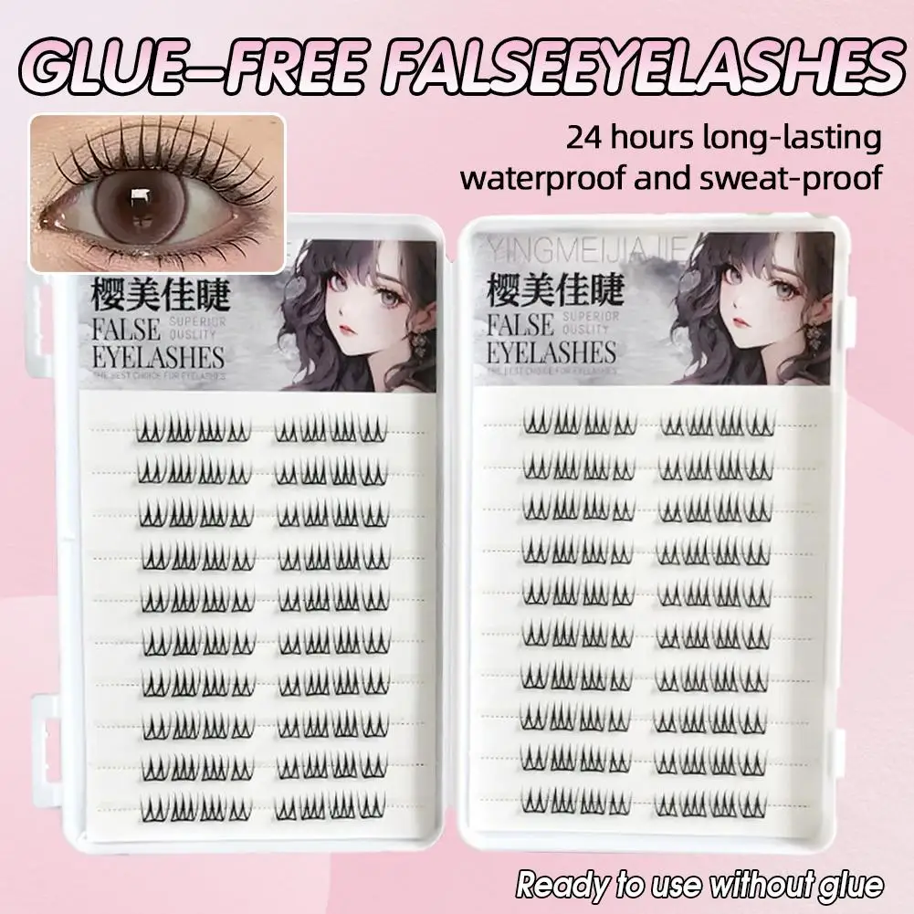 Falsche Wimpern im Mädchengruppen-Stil, kein Kleber erforderlich, U-förmige Wimpern, Cluster, natürliche, dünne koreanische Wimpernverlängerung