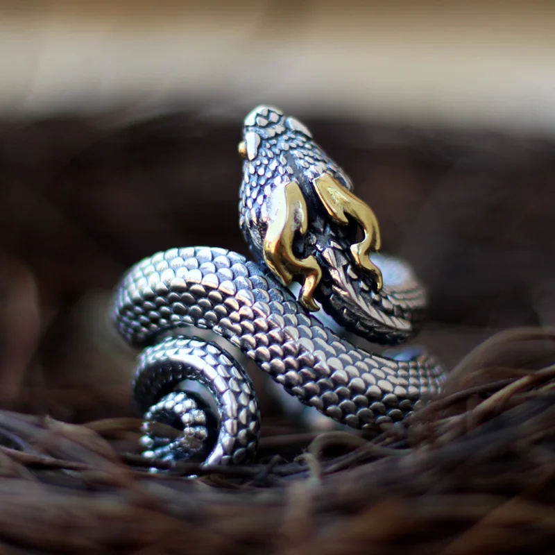 Vintage Snake Ring Adjustable Opening Domineering Metal Animal Ring Hip Hop Rock Men Women Anillos Gothic Jewelry Gifts