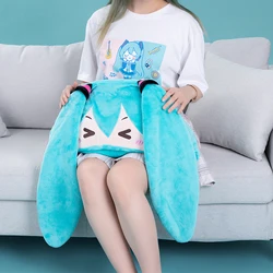Moeyu manta de Anime Vocaloid Miku, capa con capucha, 2 en 1 manta de franela, almohada, disfraz de Cosplay, chal suave y cálido, TV, sofá