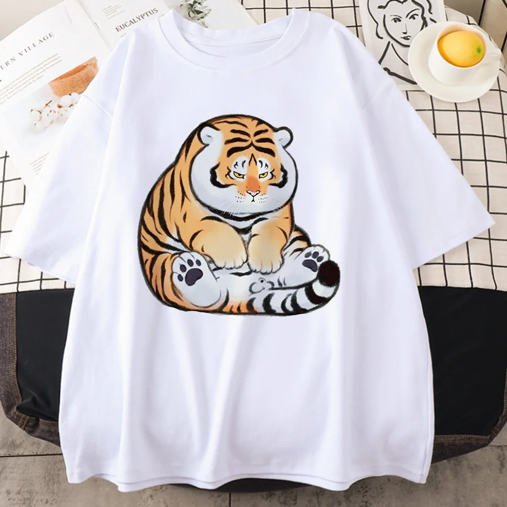 Harajuku Y2k Street Top Cute Cartoon Comic Fat Tiger Letter Print Women's T-shirts Japanese Casual Fashion T-shirt Trendy Female