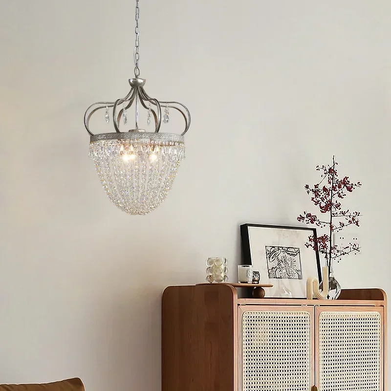 French Crown Crystal Chandelier Elegant Hanging Light Fixture Luxurious Lighting for Restaurant Foyer and Living Room Decor