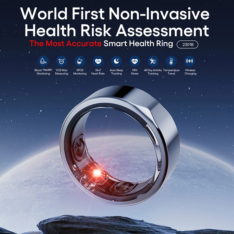 

2025 hot sale JCRing 2301B Custom Fashion Silver Waterproof Heart Rate Smartring Health Risk Assessment Smart Ring