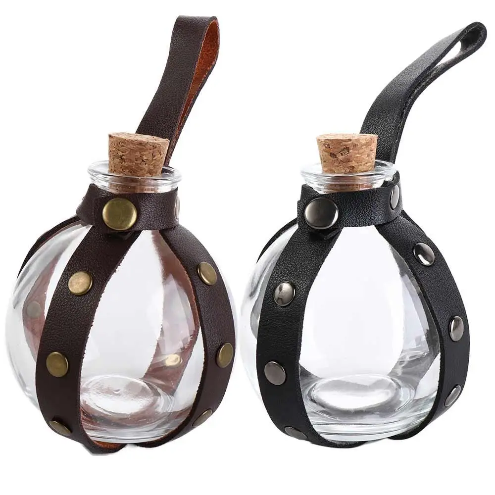 Zauberer Glas runde Flasche Trank Flasche Holster Gürtel taschen Kunstleder Zaubertrank Glasflasche mittelalter lichen Steampunk