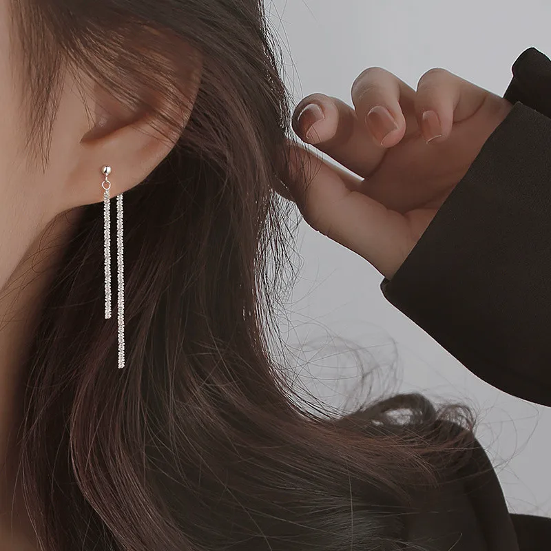 2025 Elegent Bright Silver color Long Tassel Earrings Women's Simple Earlines Shiny Chain Fashion Earrings Wedding Y2K Jewelry