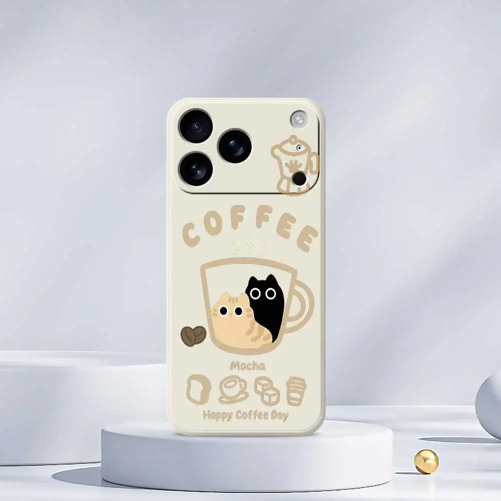 Cat Coffee Style Phone Case For iPhone 17 Pro Max 17 Air 16 15 14 Plus 13 12 11 Pro Max XS Max XR 7 8 Plus 16E Silicone Cover