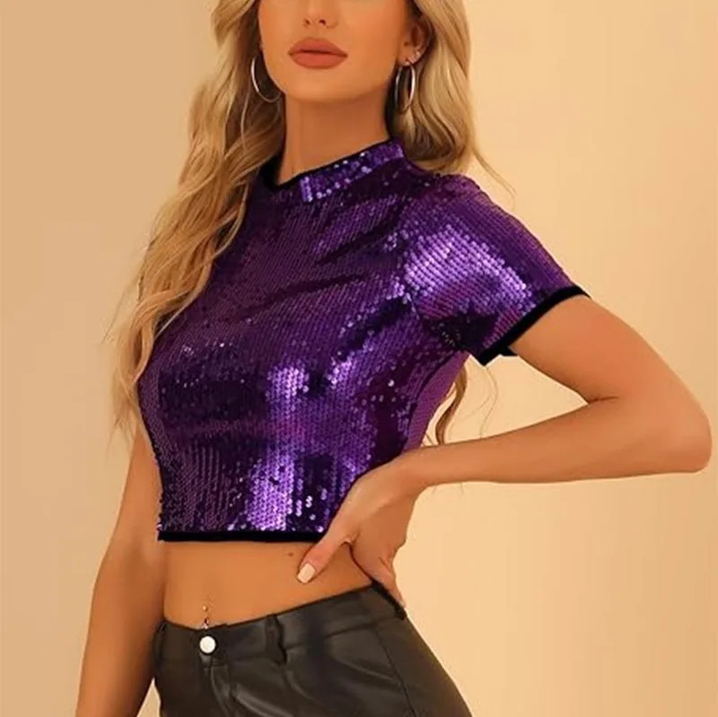 قمة الموضة النسائية الجديدة لربيع 2025 مع ملابس ترتر، نمط قصير يعرض السرة #4