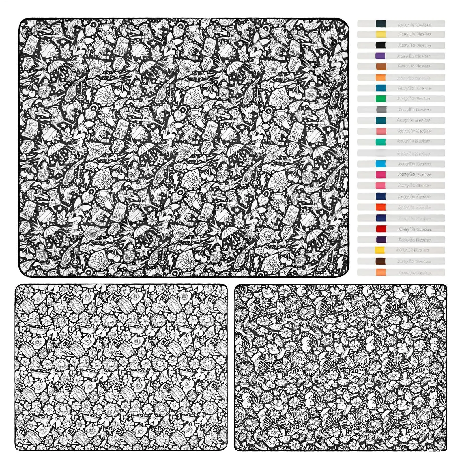 Coloring Blanket for Kids 59x45 Inch Reusable Washable Mat with 24 Markers Colorable Blanket for Adults Kids DIY Crafts Travel