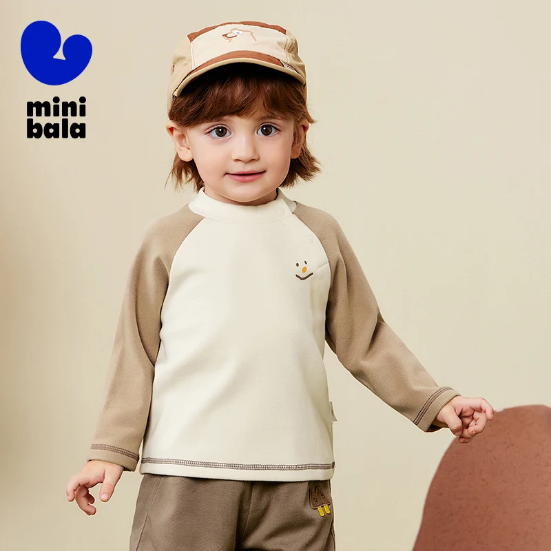 تي شيرت ميني بالا للأطفال 2025 شتاء جديد صديق للبشرة مبطن بالصوف الحراري طبقة أساسية