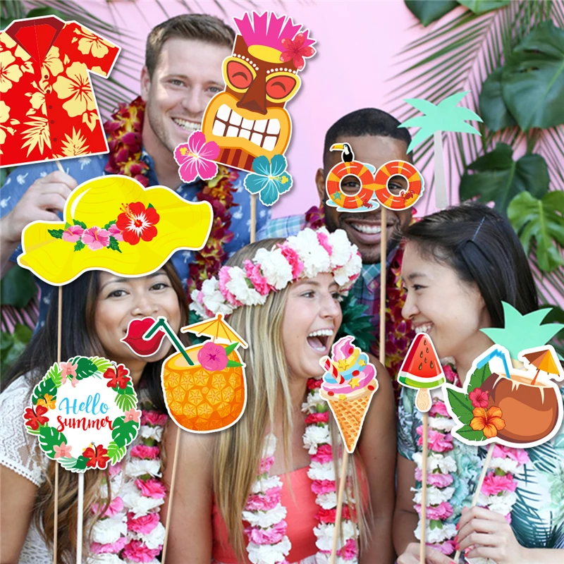 Hawaiian Party Decorations Photo Booth Props Pineapple Flamingo Summer Beach Pool Party Hawai Aloha Party supplies