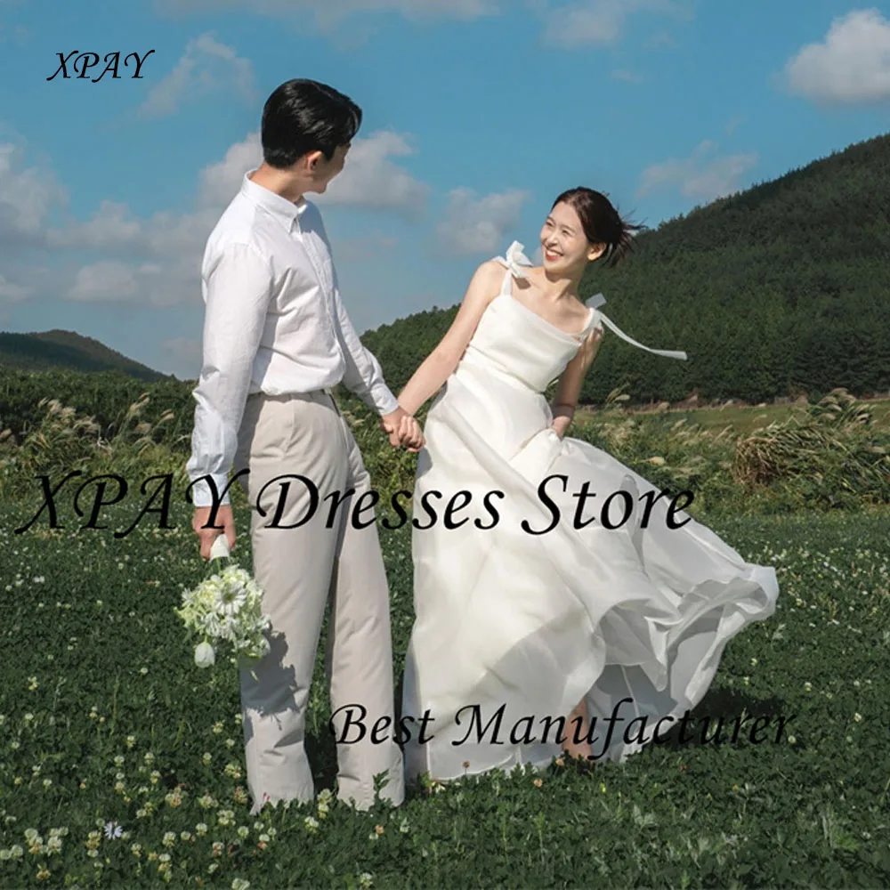 

XPAY Elegant A Line Silk Organza Wedding Dresses Korea Photo shoot Floor Length Bridal Gowns Corset Back Customized Mariage