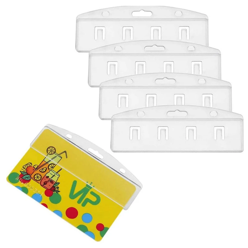 1/5pcs Transparent Horizontal Half Card Badge Holder for Swipe ID Cards Frosted Rigid Plastic ID Card Holder