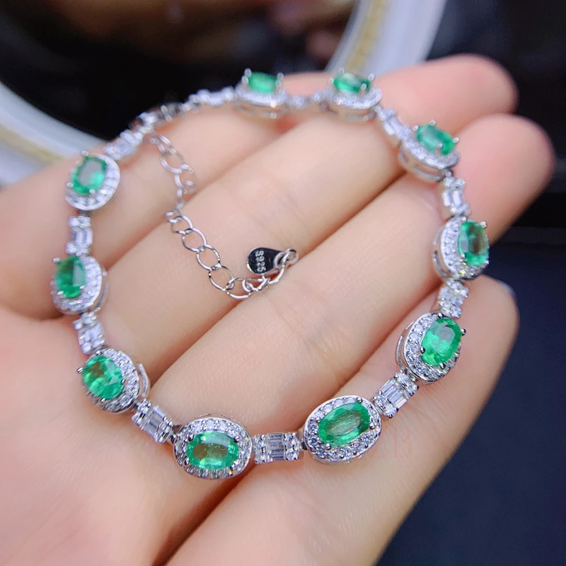 

Natural emerald bracelet 925 Silver luxurious ambiance birthday and wedding gift 3x5mm