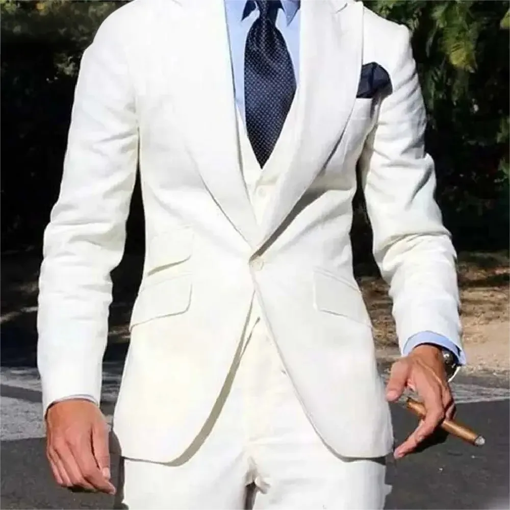 Fashion Navy Blue Men Suits High Quality Notc Lapel Slim Fit Elegant Wedding 3 Piece Jacket Vest Pants Sets For Party Customized