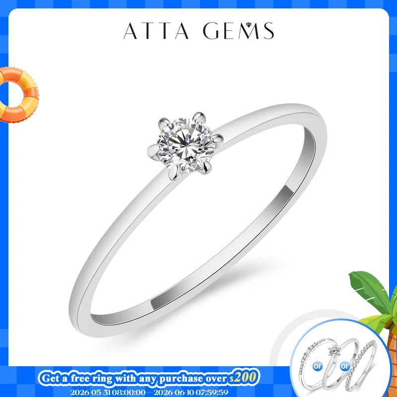 

ATTAGEMS Classic Round Cut 3.5mm Moissanite Ring for Women Handmade 925 Sterling Silver Rings Engagement Bride Gift Fine Jewelry