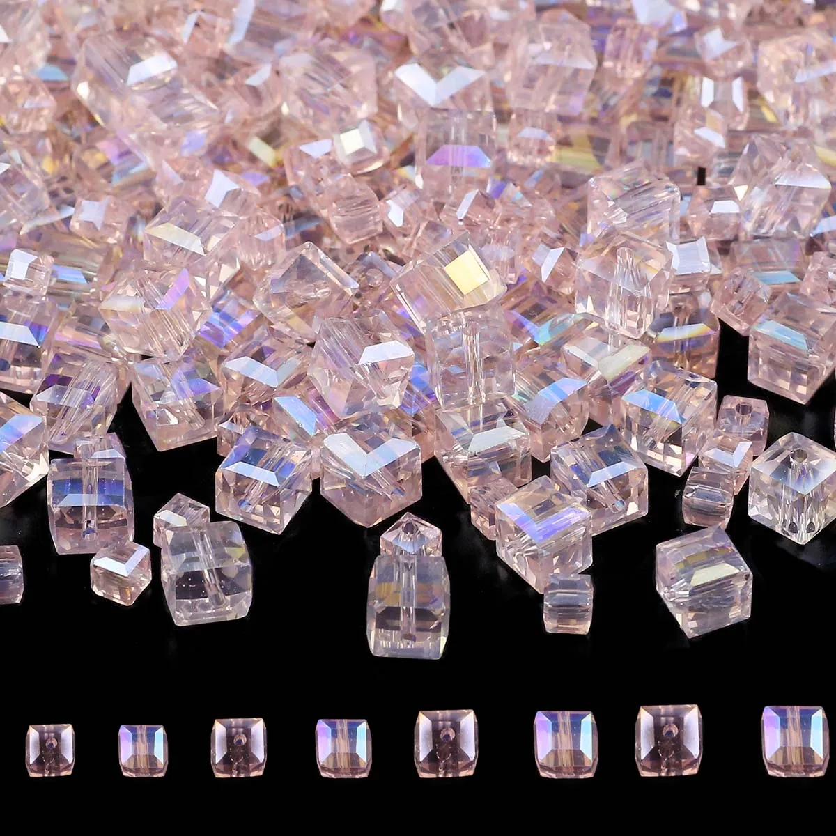 30~200pcs 2/3/4/6/7mm Austrian Cube Pink AB Crystal Glass Square Spacer Loose Beads For Jewelry Making Bracelets DIY Accessories