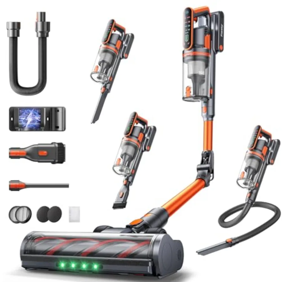 Cordless Vacuum Cleaner 650W 55Kpa 70Mins Stick Vacuum for Home with 180 Foldable Wand 3.3Ft Hose Touch Screen AUTO-Mode Wall M